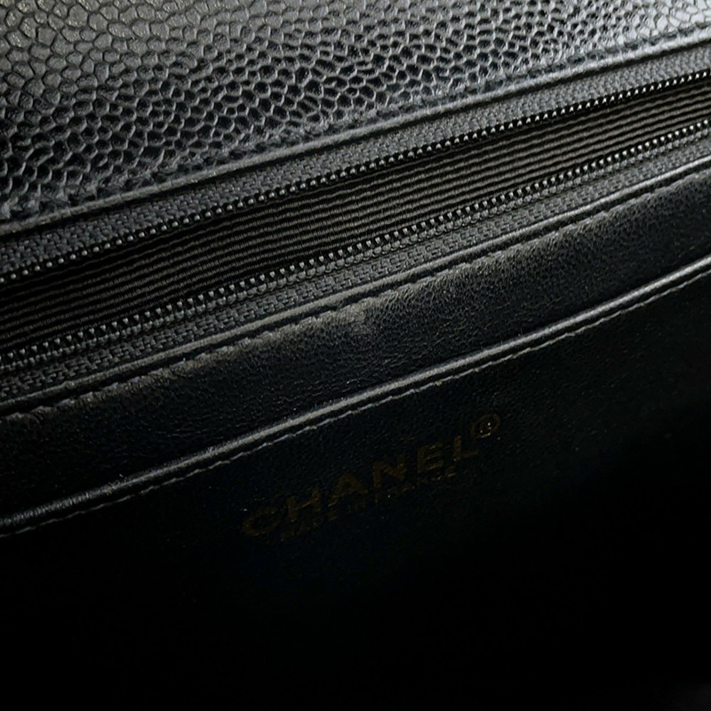 香奈兒 (CHANEL) Matelasse Coco Mark 魚子醬皮革手提包 A12397 黑色手柄包-7