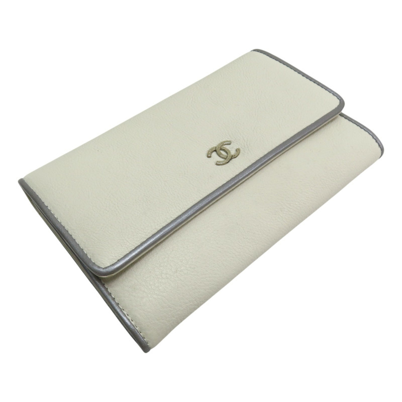 白色 皮革 扣式 長夾【CHANEL 香奈兒】-2