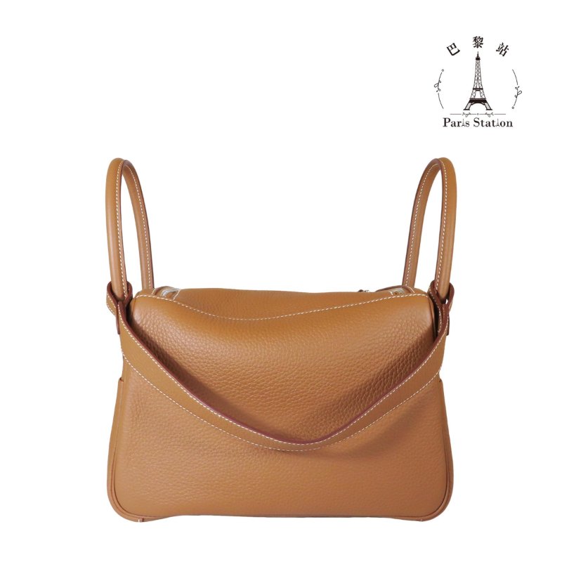 【巴黎站二手名牌專賣店】＊現貨＊HERMES 愛馬仕 真品＊W刻金棕色牛皮銀釦LINDY 26手提肩背包-1