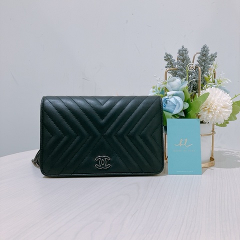 TK1873 Chanel 香奈兒黑色羊皮WOC A84444 Fringe Wallet On Chain Chevron Lambskin