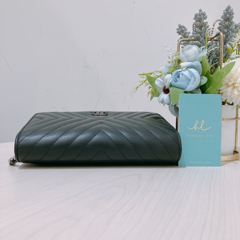 TK1873 Chanel 香奈兒黑色羊皮WOC A84444 Fringe Wallet On Chain Chevron Lambskin-5