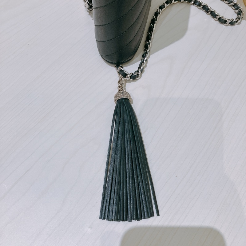 TK1873 Chanel 香奈兒黑色羊皮WOC A84444 Fringe Wallet On Chain Chevron Lambskin-6