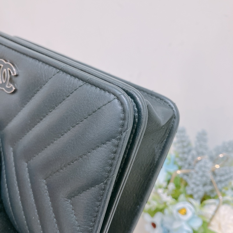 TK1873 Chanel 香奈兒黑色羊皮WOC A84444 Fringe Wallet On Chain Chevron Lambskin-12
