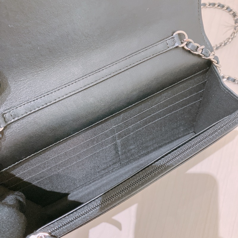 TK1873 Chanel 香奈兒黑色羊皮WOC A84444 Fringe Wallet On Chain Chevron Lambskin-21