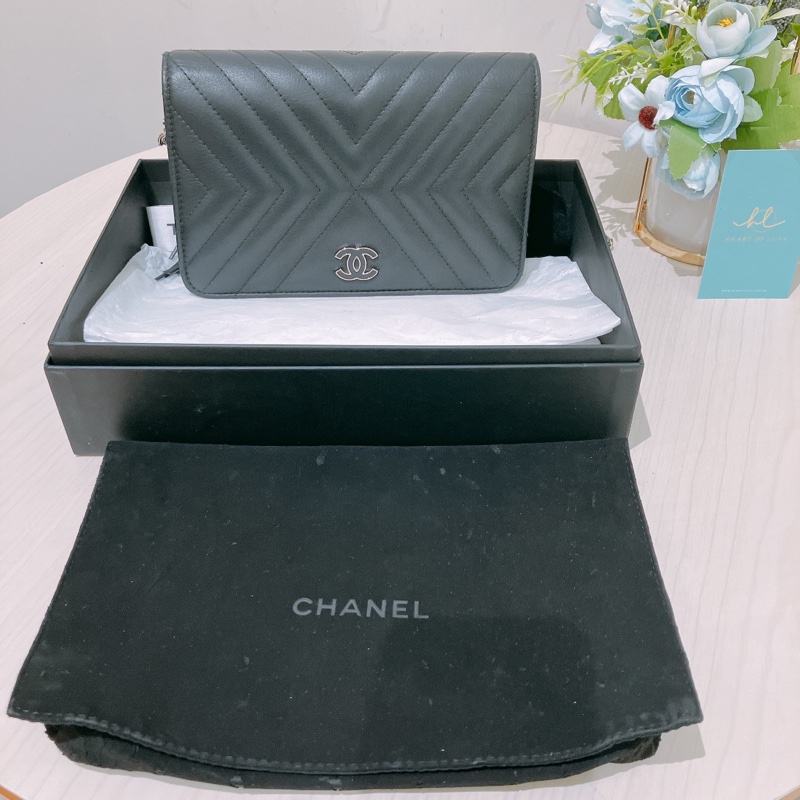 TK1873 Chanel 香奈兒黑色羊皮WOC A84444 Fringe Wallet On Chain Chevron Lambskin-28