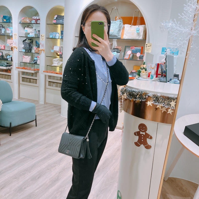 TK1873 Chanel 香奈兒黑色羊皮WOC A84444 Fringe Wallet On Chain Chevron Lambskin-29