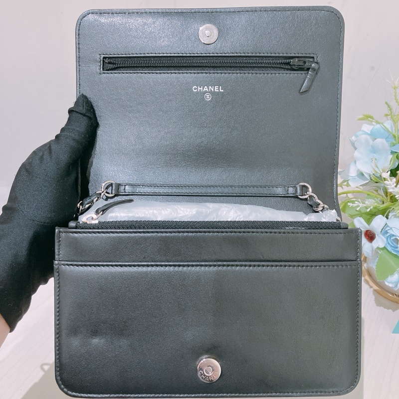 TK1873 Chanel 香奈兒黑色羊皮WOC A84444 Fringe Wallet On Chain Chevron Lambskin-35