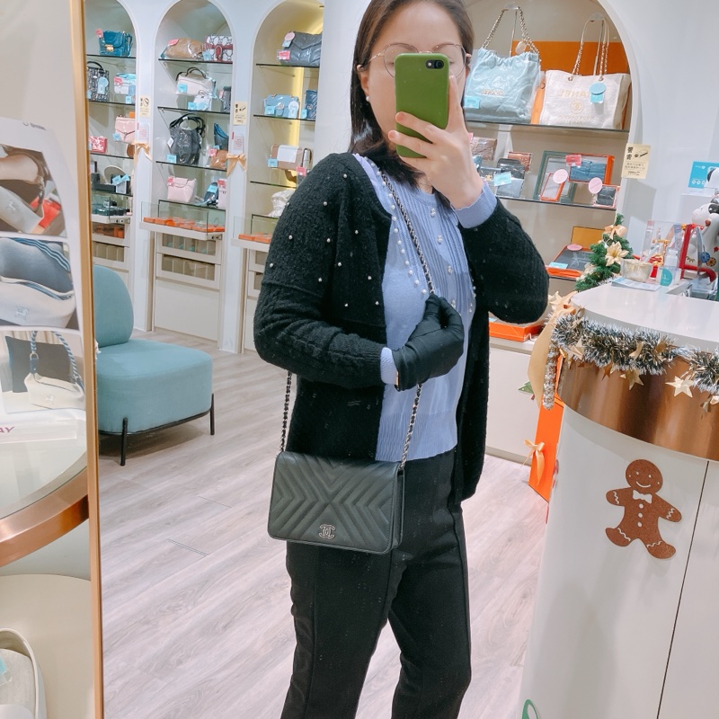 TK1873 Chanel 香奈兒黑色羊皮WOC A84444 Fringe Wallet On Chain Chevron Lambskin-39