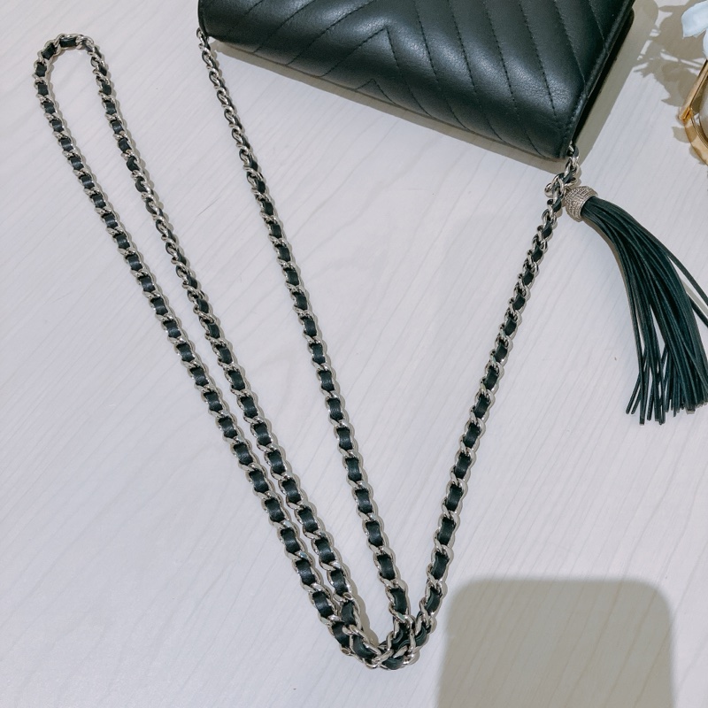 TK1873 Chanel 香奈兒黑色羊皮WOC A84444 Fringe Wallet On Chain Chevron Lambskin-49