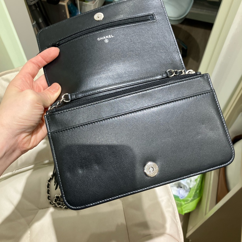 TK1873 Chanel 香奈兒黑色羊皮WOC A84444 Fringe Wallet On Chain Chevron Lambskin-62