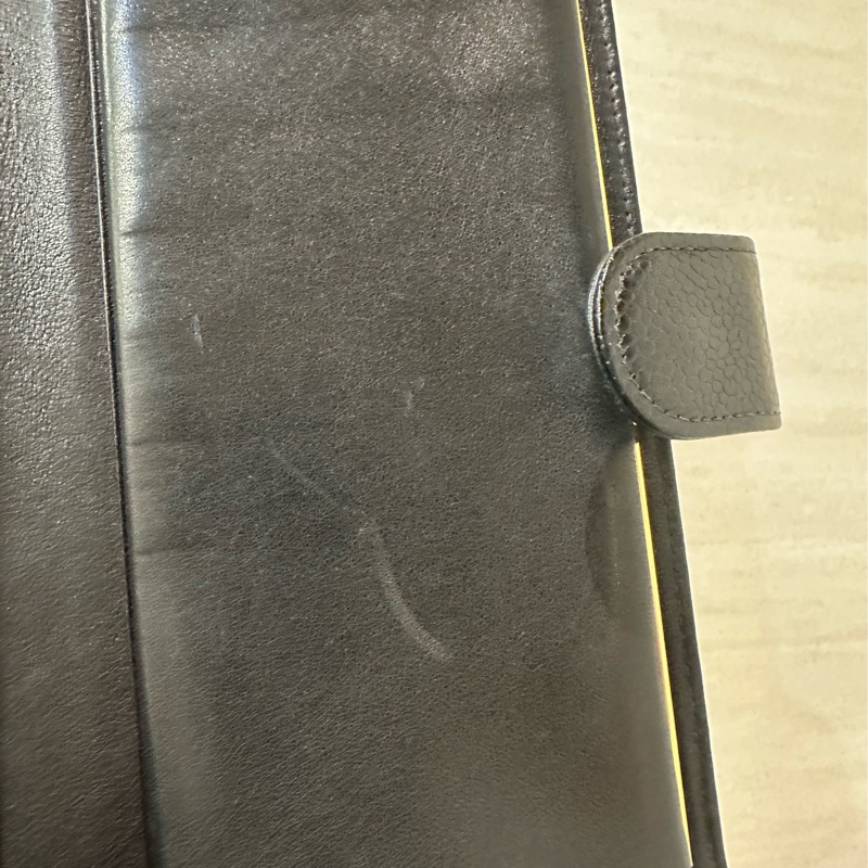 Chanel 黑荔枝牛皮金釦內零錢袋6卡Vintage釦式長夾-8