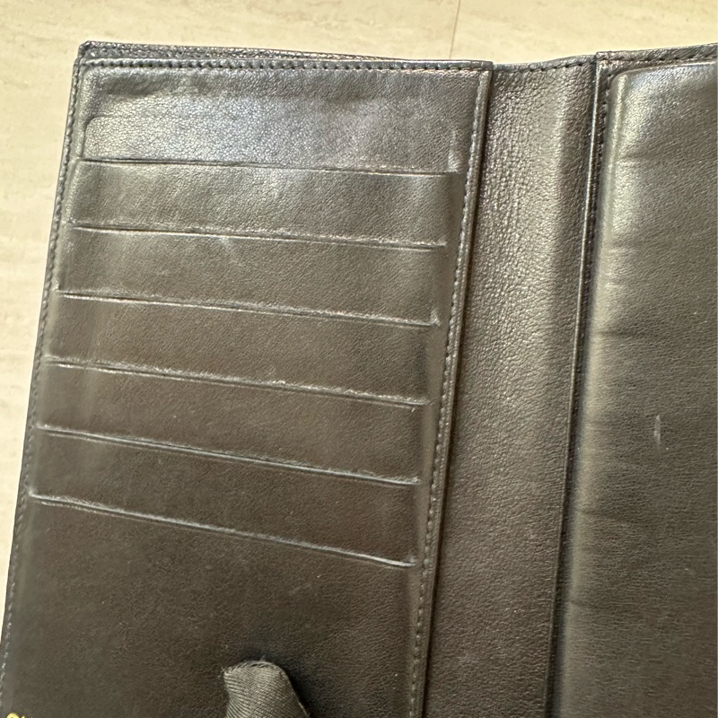 Chanel 黑荔枝牛皮金釦內零錢袋6卡Vintage釦式長夾-9