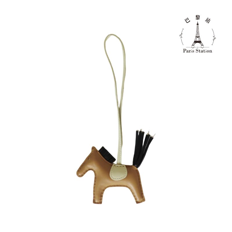 【巴黎站二手名牌專賣店】＊全新現貨＊HERMES 愛馬仕 真品＊U刻 RODEO CHARM 芝麻色拼黑色羊皮小馬吊飾-1