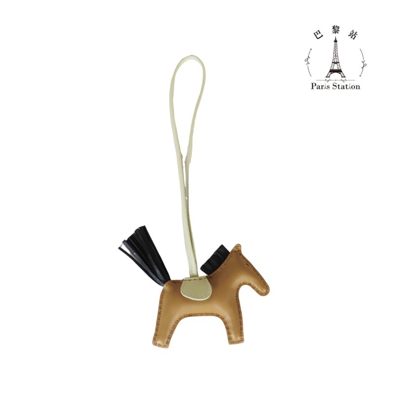 【巴黎站二手名牌專賣店】＊全新現貨＊HERMES 愛馬仕 真品＊U刻 RODEO CHARM 芝麻色拼黑色羊皮小馬吊飾-4
