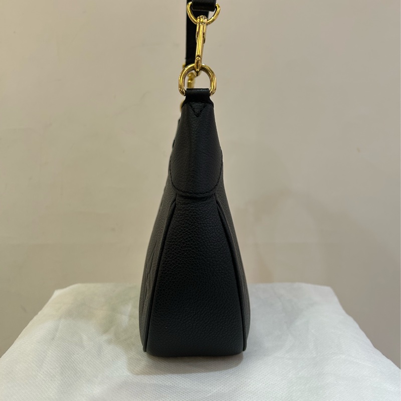 LV 黑色全皮大老花壓紋彎月兩用包-3