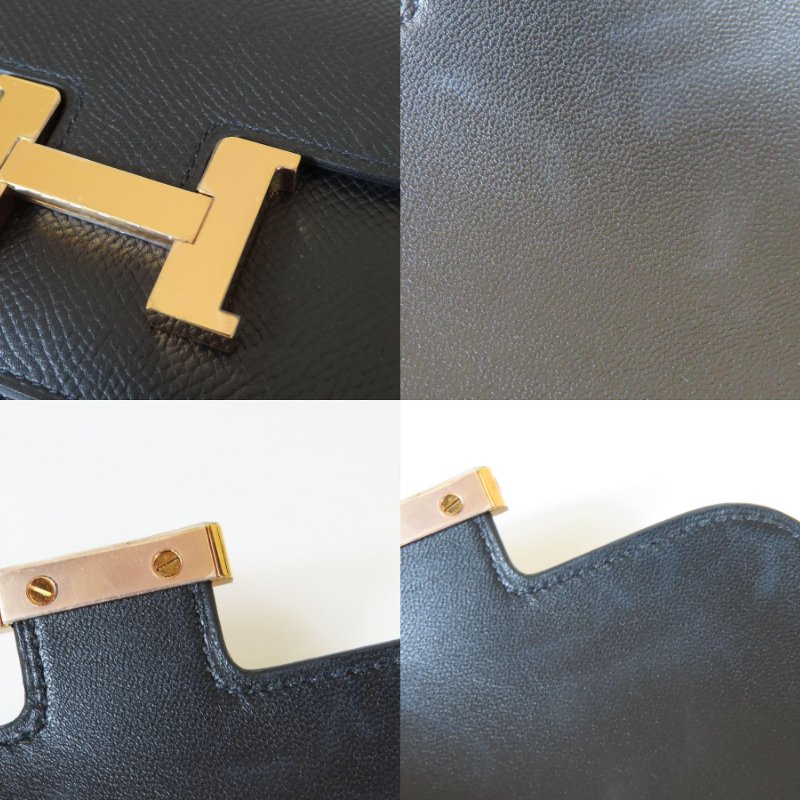 【巴黎站二手名牌專賣店】＊現貨＊HERMES 愛馬仕 真品＊U刻Constance Slim黑色牛皮玫瑰金色H扣康康錢包 MINI小包-8