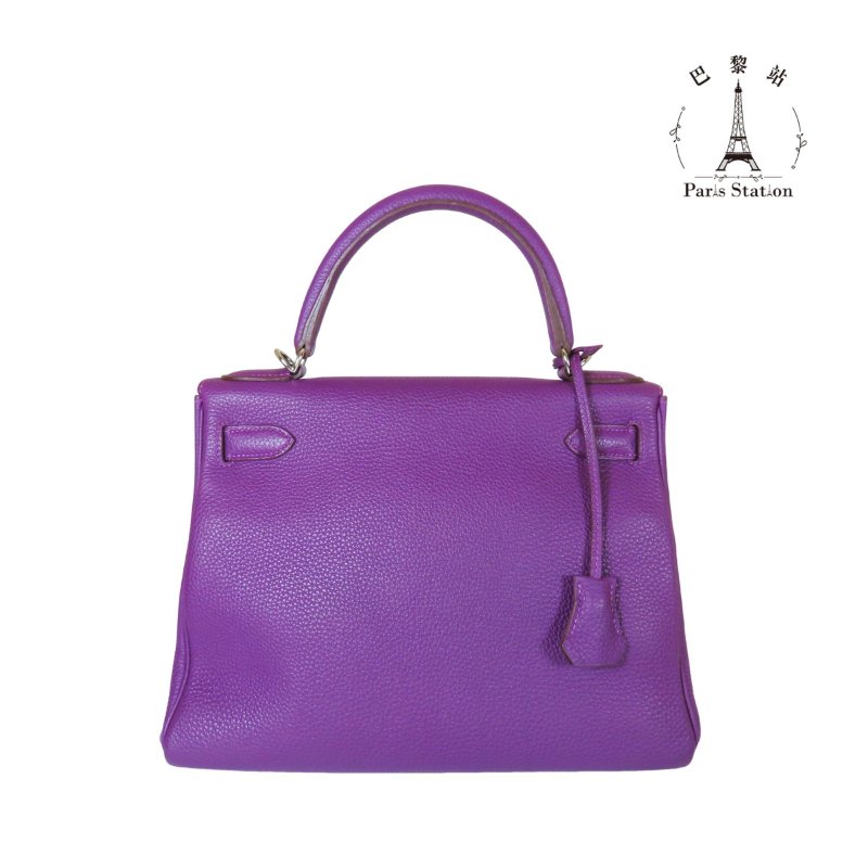 【巴黎站二手名牌專賣店】＊現貨＊HERMES 愛馬仕 真品＊🅁刻海葵紫銀扣KELLY28 手提包 肩背包-1