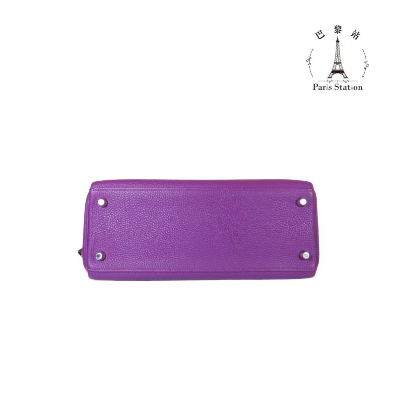 【巴黎站二手名牌專賣店】＊現貨＊HERMES 愛馬仕 真品＊🅁刻海葵紫銀扣KELLY28 手提包 肩背包-2