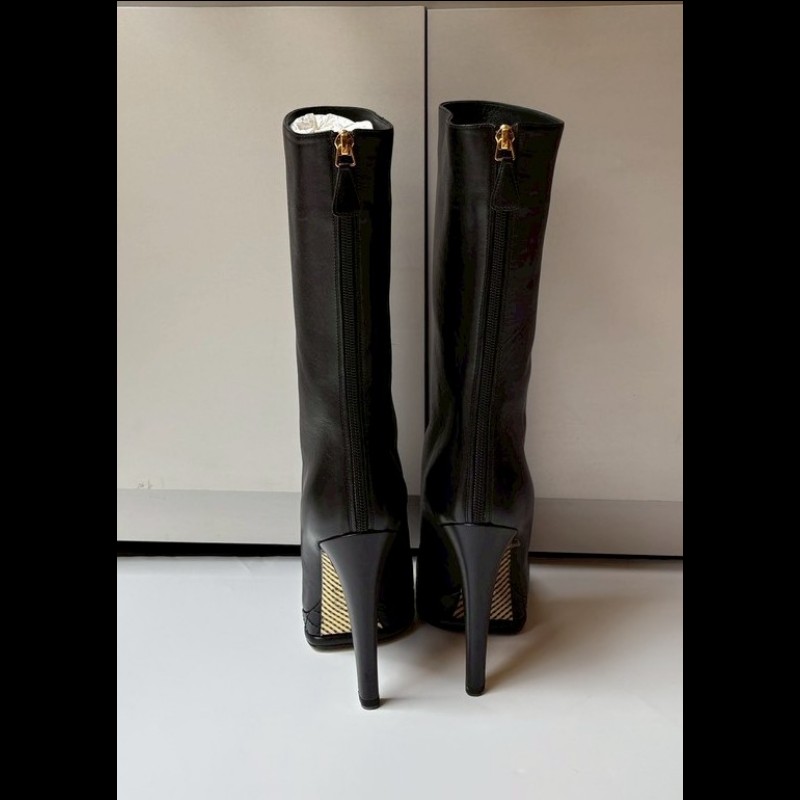 Chanel 金鞋底黑皮高跟長靴-1