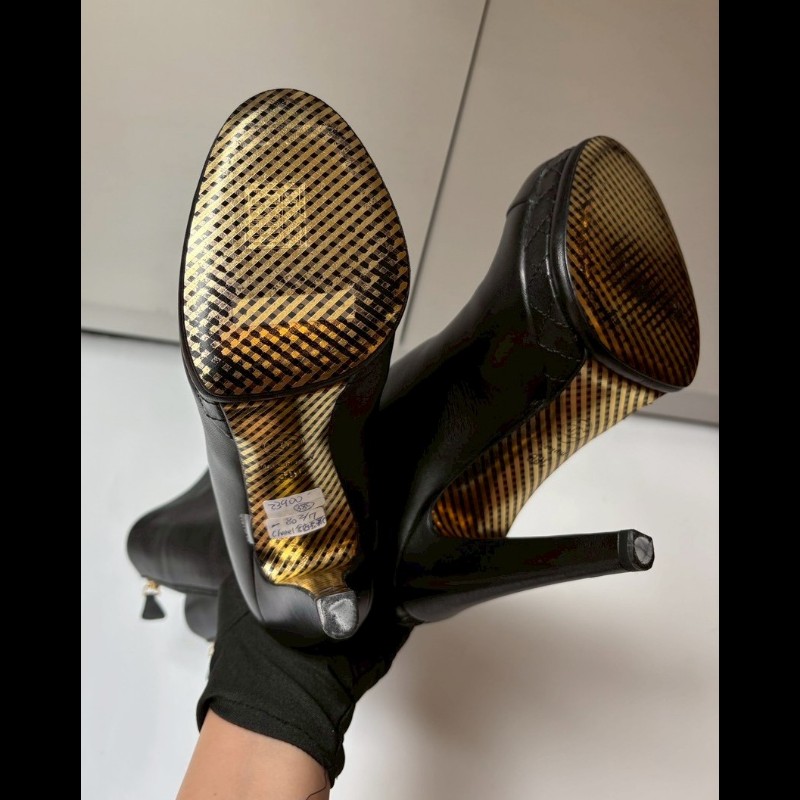 Chanel 金鞋底黑皮高跟長靴-8