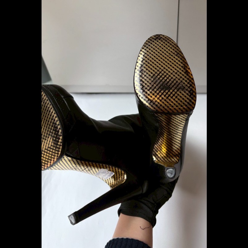Chanel 金鞋底黑皮高跟長靴-9