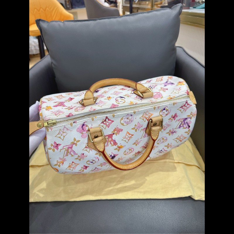 LV Speedy30 限量款水彩系列手提包-6
