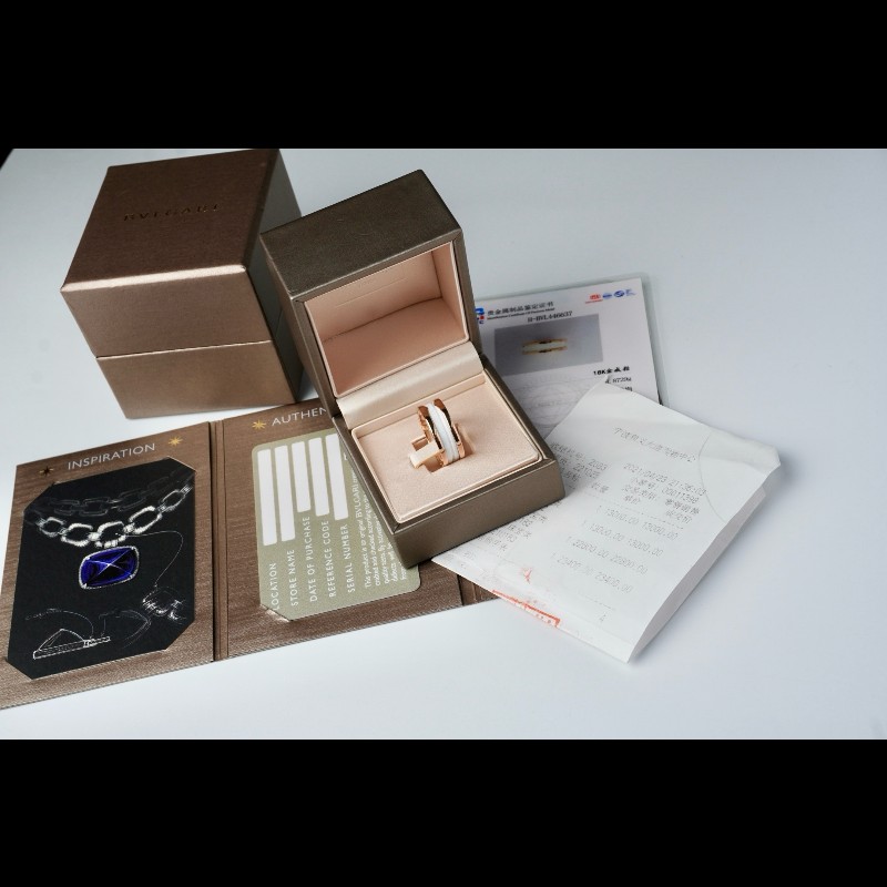 BVLGARI B.ZERO1 玫瑰金白陶瓷單環戒指55號-0