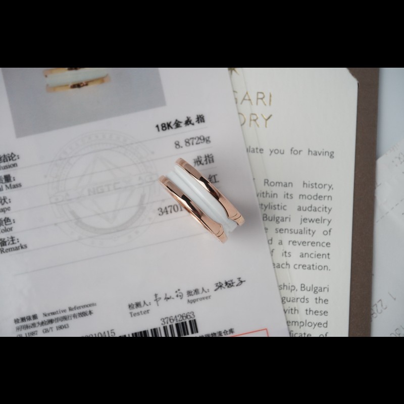 BVLGARI B.ZERO1 玫瑰金白陶瓷單環戒指55號-1