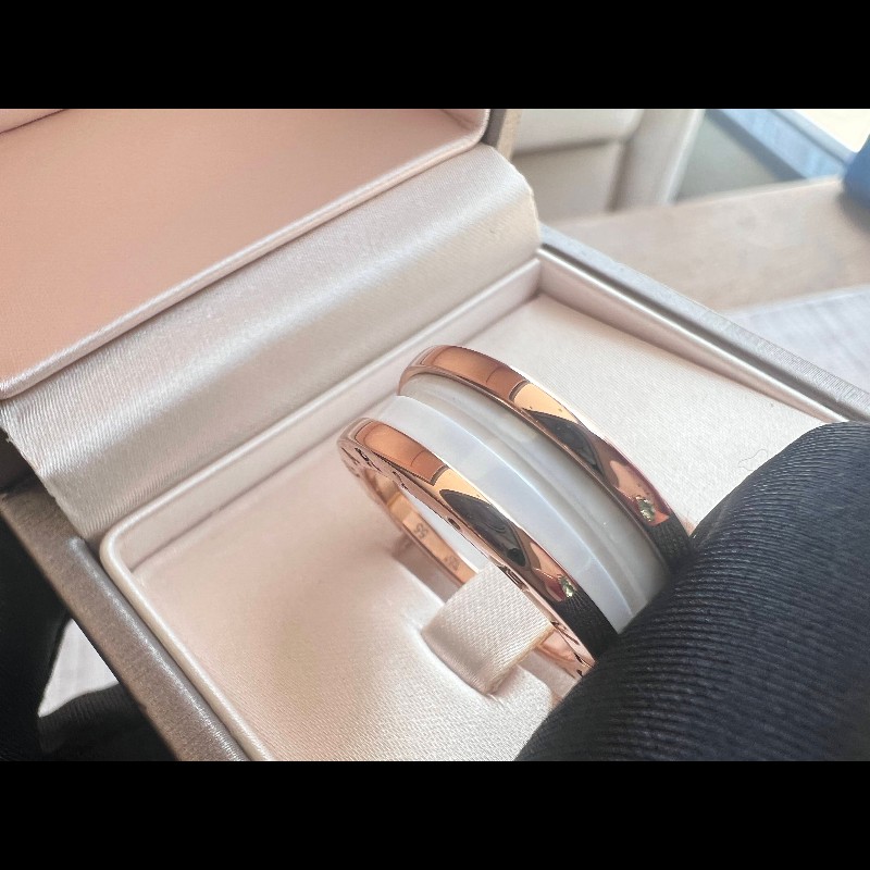 BVLGARI B.ZERO1 玫瑰金白陶瓷單環戒指55號-4