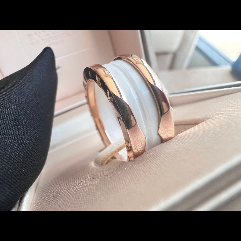 BVLGARI B.ZERO1 玫瑰金白陶瓷單環戒指55號-5