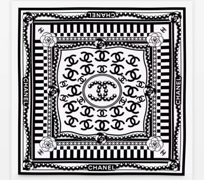 Chanel 26C 黑白雙面四方圍巾-0