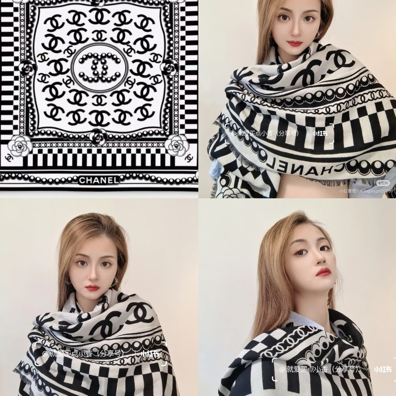 Chanel 26C 黑白雙面四方圍巾-3