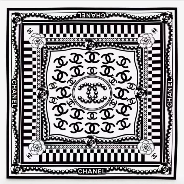 Chanel 26C 黑白雙面四方圍巾-4