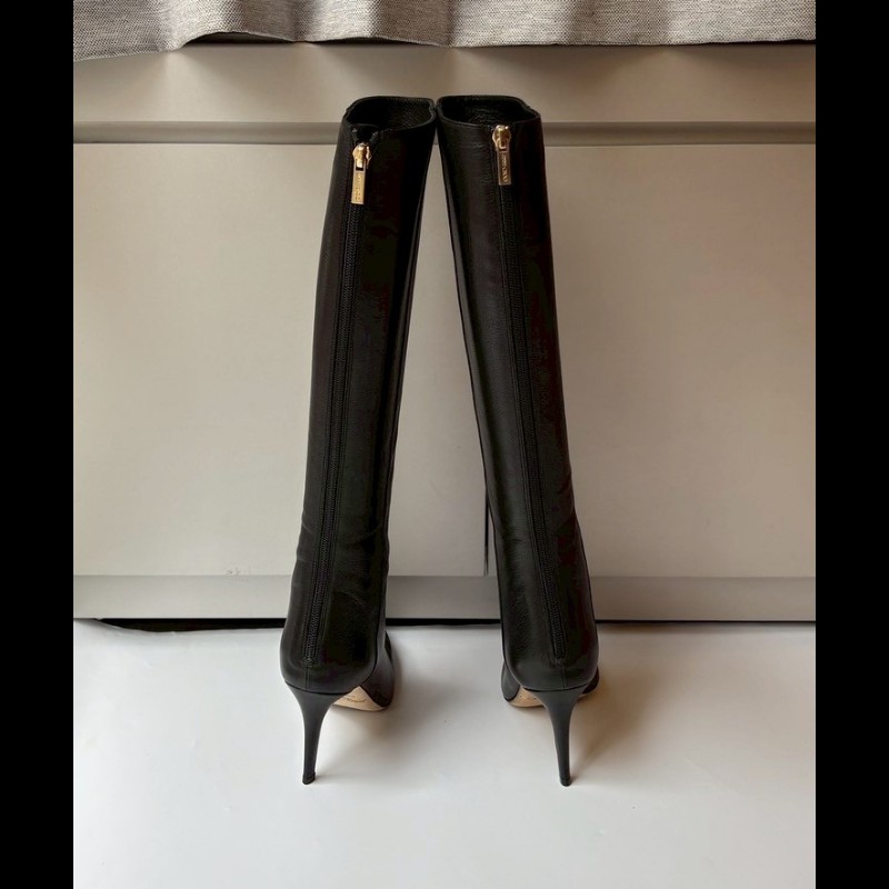 Jimmy Choo 黑皮細跟長靴-4