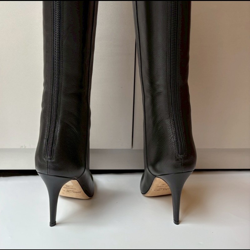Jimmy Choo 黑皮細跟長靴-6