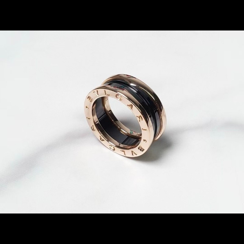 BVLGARI B.ZERO1 黑陶瓷玫瑰金單環戒指 51號-0