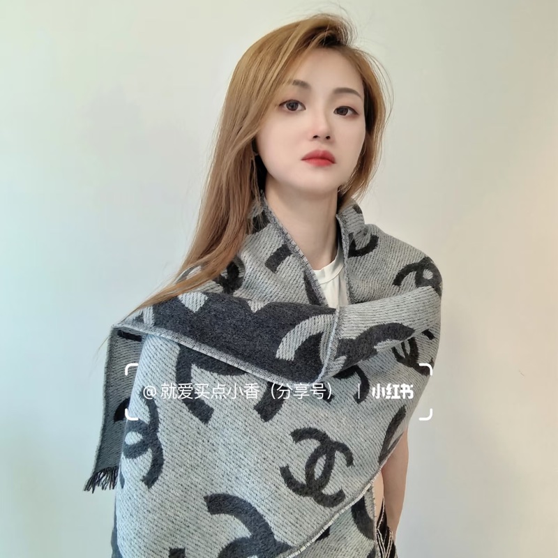 Chanel 26C 黑灰CC雙面圍巾Scarf-2