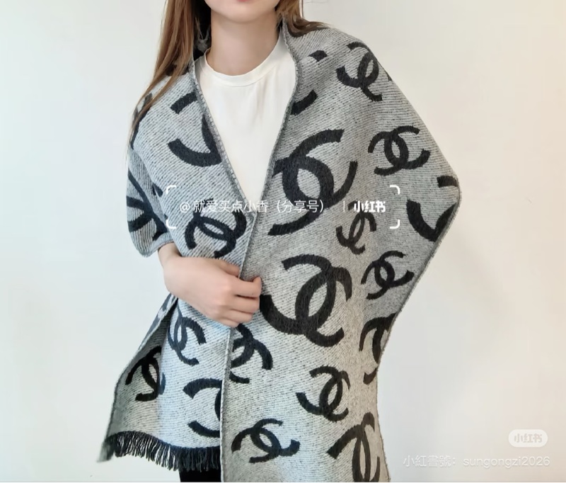 Chanel 26C 黑灰CC雙面圍巾Scarf-4
