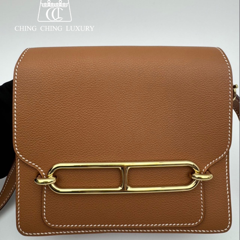 🌈Hermes🧡Mini Roulis 19🧡金棕金扣🧡98新🌟evercolor皮🌟-0