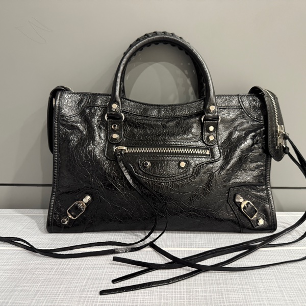 Balenciaga City Small 巴黎世家 機車包 黑色小羊皮銀釦-5