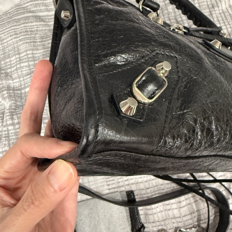 Balenciaga City Small 巴黎世家 機車包 黑色小羊皮銀釦-12