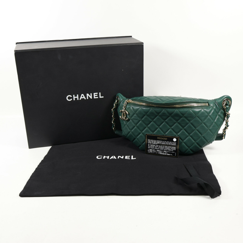CHANEL 羊皮皮革Waist Bag金扣斜挎包-15
