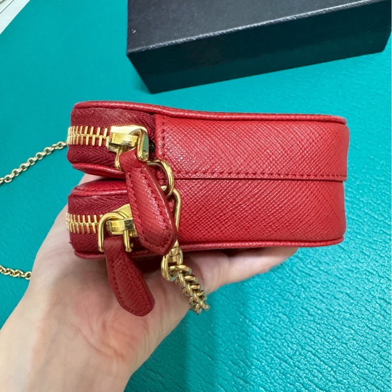 PRADA 紅 牛皮 斜背包 肩背包 WOC-2