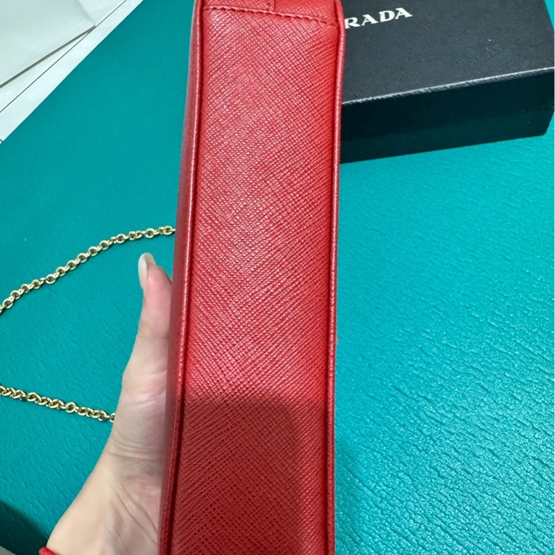 PRADA 紅 牛皮 斜背包 肩背包 WOC-3