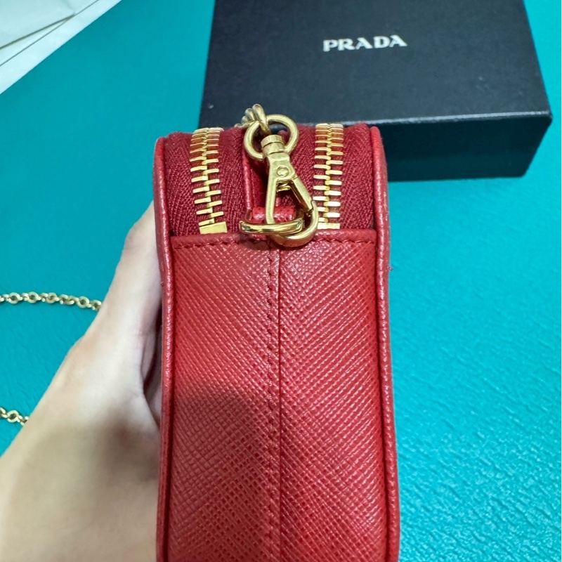 PRADA 紅 牛皮 斜背包 肩背包 WOC-4