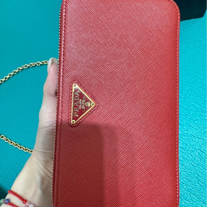 PRADA 紅 牛皮 斜背包 肩背包 WOC-5