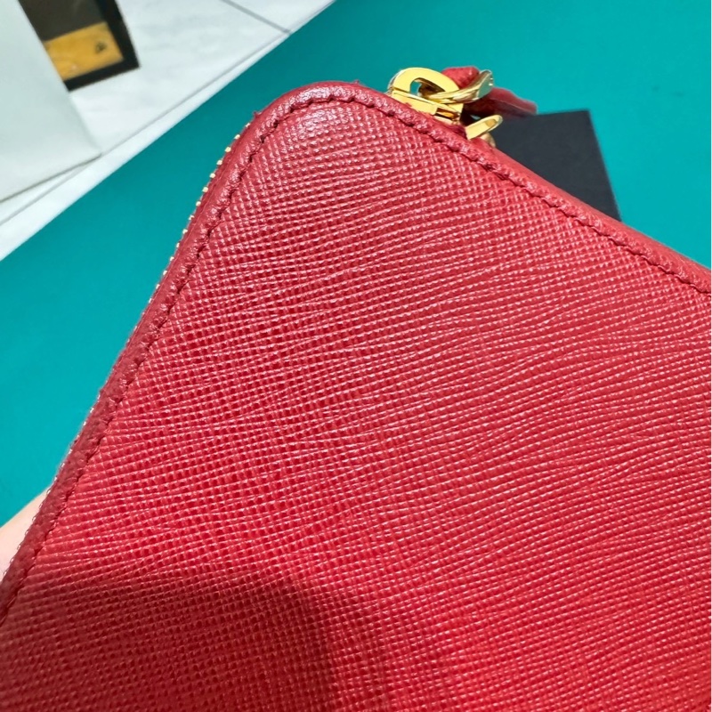 PRADA 紅 牛皮 斜背包 肩背包 WOC-7