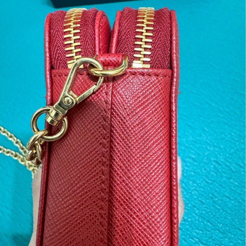PRADA 紅 牛皮 斜背包 肩背包 WOC-12