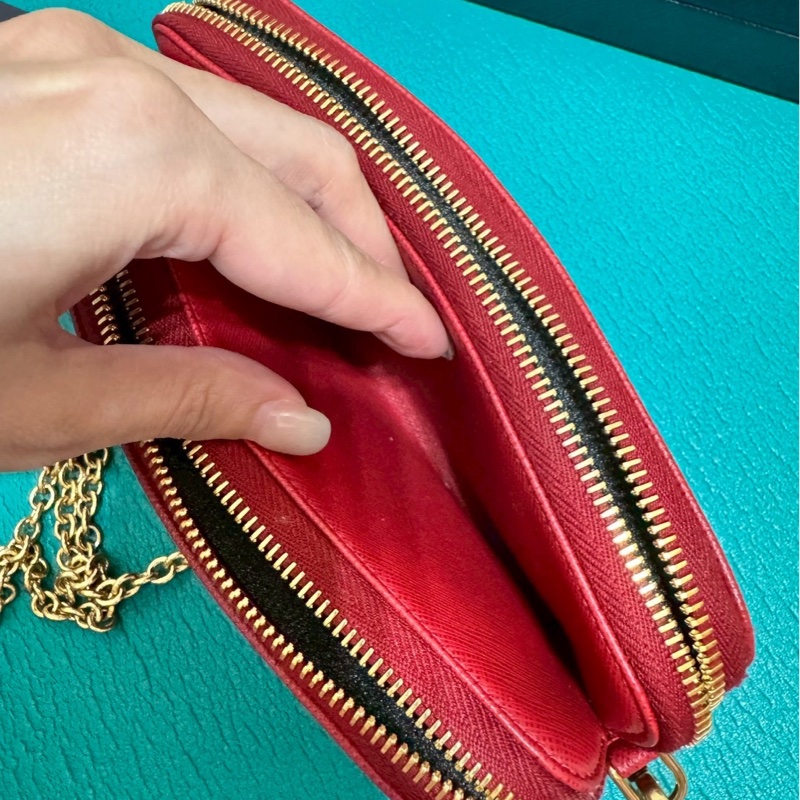 PRADA 紅 牛皮 斜背包 肩背包 WOC-16