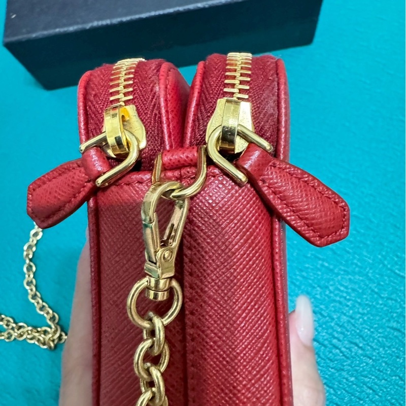 PRADA 紅 牛皮 斜背包 肩背包 WOC-23